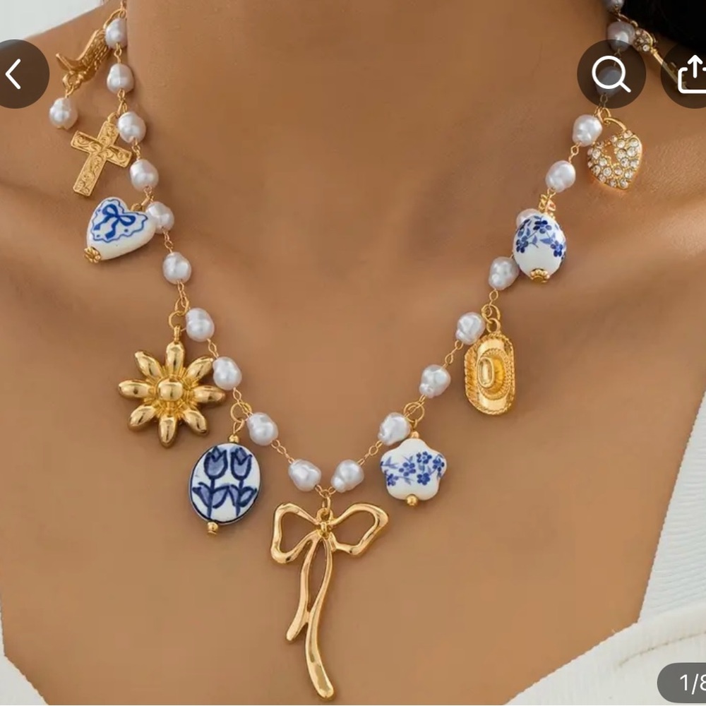 Mia Charro Elegant Charm Boho-Inspired Ceramic & Metal Bow Pendant NWT